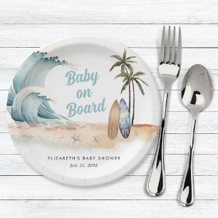 Prato De Papel Baby On Conselho Beach Surfing Chá de fraldas