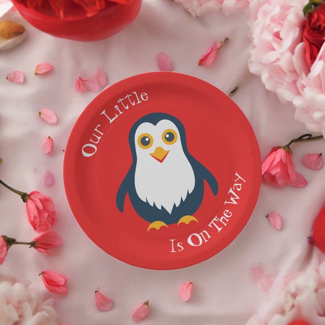 Prato De Papel Baby Penguin (baby penguin,birthday,wedding,baby shower,special occasion event paper plate party supplies)