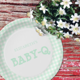 Prato De Papel Baby-Q Mint Green Gingham Baby Shower