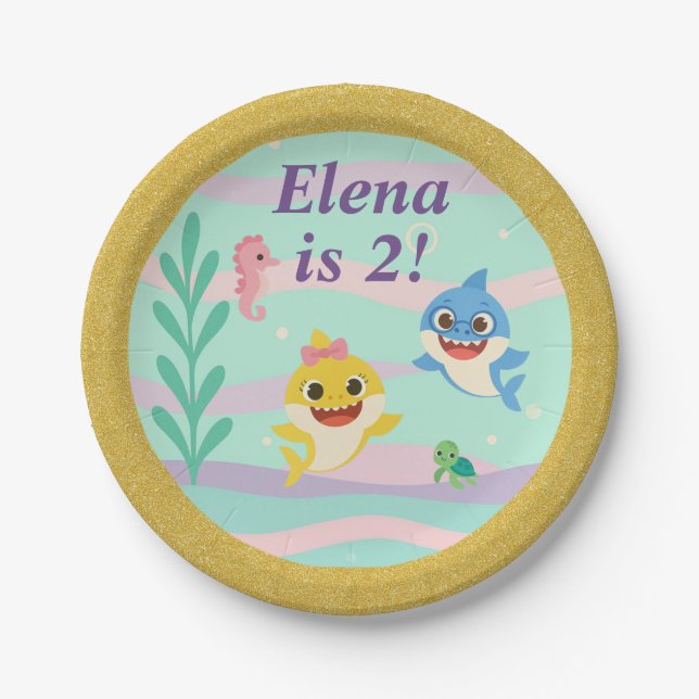 Prato De Papel Baby Shark Birthday Party Plates (Frente)
