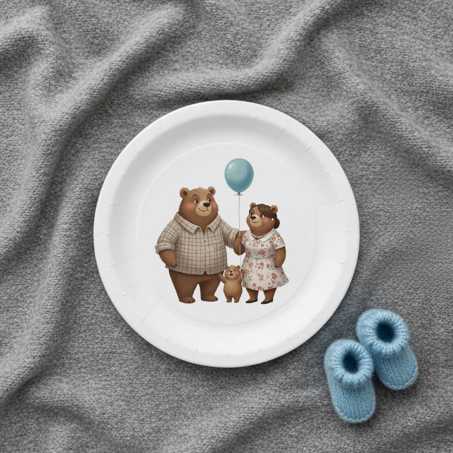 Prato De Papel Baby Shower for Boy Blue Balloon Teddy Bear Paper (Criador carregado)