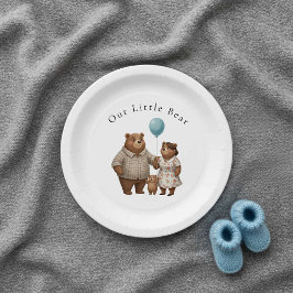 Prato De Papel Baby Shower for Boy Blue Balloon Teddy Bear Paper