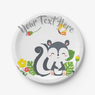 Prato De Papel Baby Skunk, Borboleta e Flores