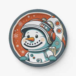 Prato De Papel Baby Snowman é astronauta no Natal
