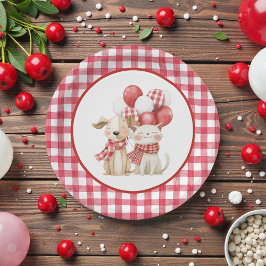 Prato De Papel Baby's Cherry First Red Gingham Birthday