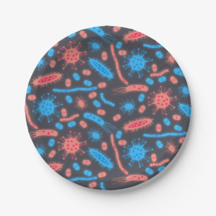 Prato De Papel Bactéria Brilhante Microorganismo rosa azul
