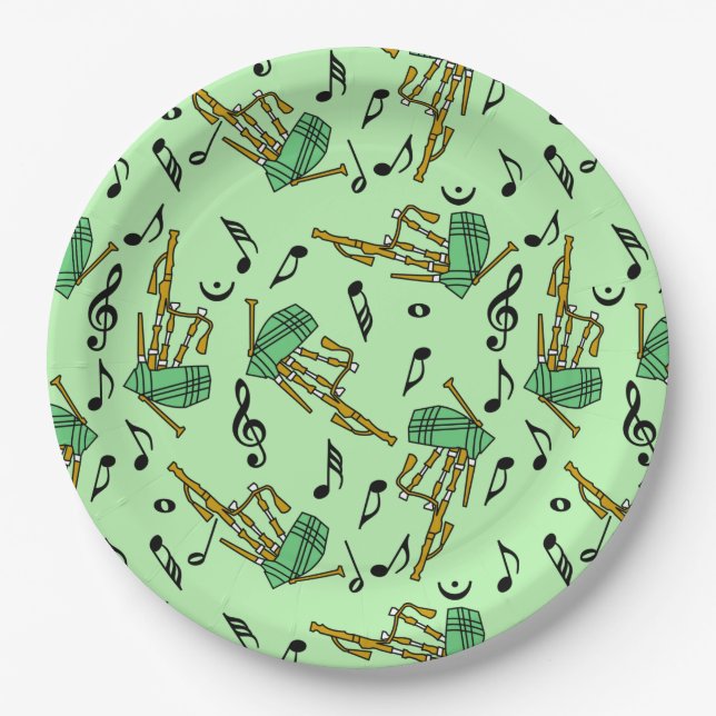 Prato De Papel Bagpipe Music Notes Pattern (Frente)