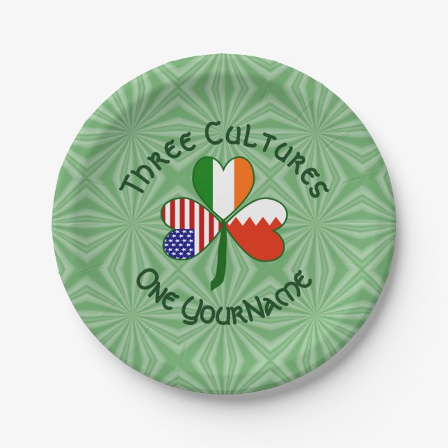 Prato De Papel Bahrain Ireland USA Shamrock Flag Personalizado (Frente)
