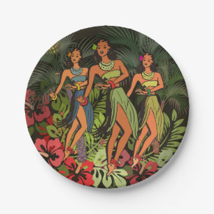 Prato De Papel Bailarinas de Hula Havaianas Vintage Árvore de Pal