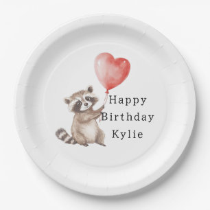 Prato De Papel Baile do Coração Animal de Cute Raccoon Aniversári