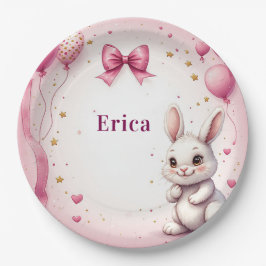 Prato De Papel Balão de Aniversário Coelho Rosa 🐰