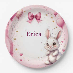 Prato De Papel Balão de Aniversário Coelho Rosa 🐰