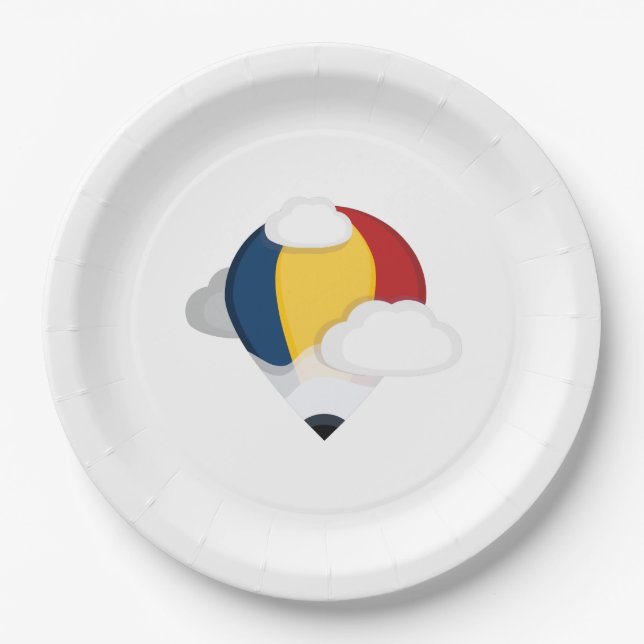 Prato De Papel Balão de ar quente e lápis (Frente)