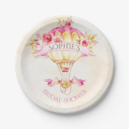 Prato De Papel Balão de Ar Quente Rosa Dourado Amarelo Rosas