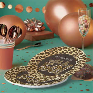 Prato De Papel Balão de Folha de Leopardo Personalizado do 50º An