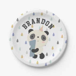 Prato De Papel Balão de Primeiro Aniversário de Panda Cuta Person
