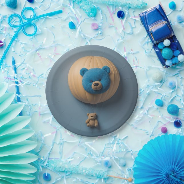 Prato De Papel Balão de urso Azul (Festa)