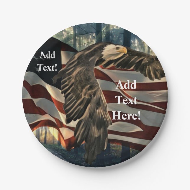 Prato De Papel Bald Eagle American Flag Country Road Paper Placas (Frente)