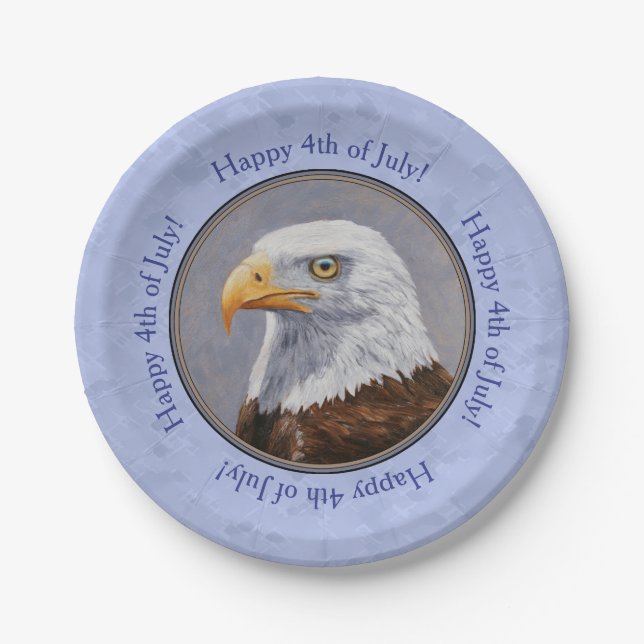 Prato De Papel Bald Eagle Head Blue (Frente)