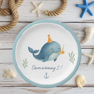 Prato De Papel Baleia Aniversário   Ahoy   Tema de Crianças Náuti