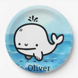 Prato De Papel Baleia-Bebê Adorável - Arte da Criatura do Mar de