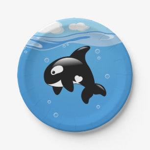 Prato De Papel Baleia de Orca-branca no oceano