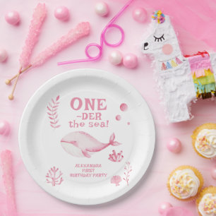 Prato De Papel Baleia Rosa Debaixo Do Mar 1º Aniversário