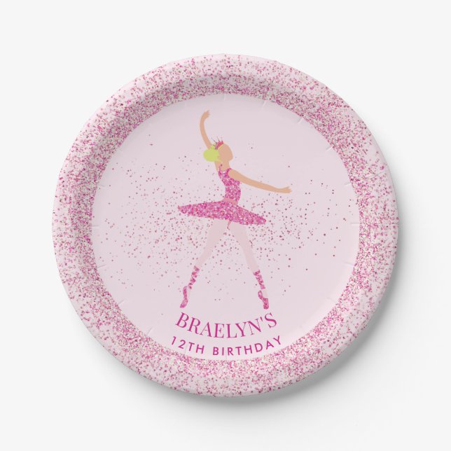 Prato De Papel Ballerina Glitter Confetti Aniversário Design (Frente)