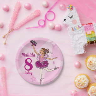 Prato De Papel Ballerina rosa 8 anos nome personalizado
