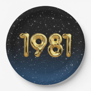 Prato De Papel Balões De Aniversário Ano 1981 Em Estrelas