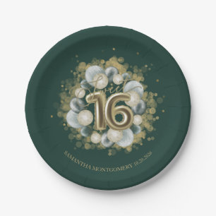 Prato De Papel Balões de Aniversário de 16 Anos Dourado Doce Fest