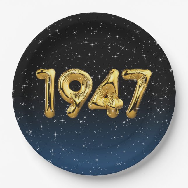 Prato De Papel Balões De Aniversário De 1947 Em Estrelas (Frente)
