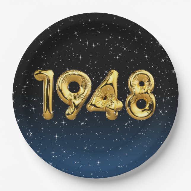 Prato De Papel Balões De Aniversário De 1948 Em Estrelas (Frente)