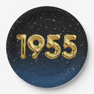 Prato De Papel Balões De Aniversário De 1955 Em Estrelas