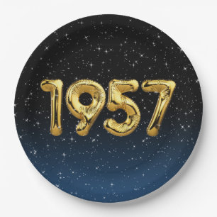 Prato De Papel Balões De Aniversário De 1957 Em Stars Paper Pla