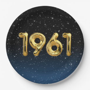 Prato De Papel Balões De Aniversário De 1961 Em Estrelas