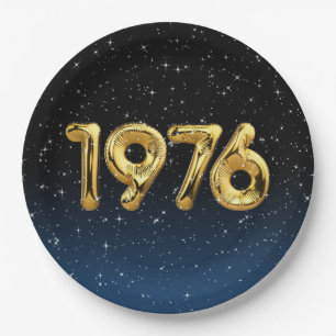 Prato De Papel Balões De Aniversário De 1976 Em Stars Paper Pla