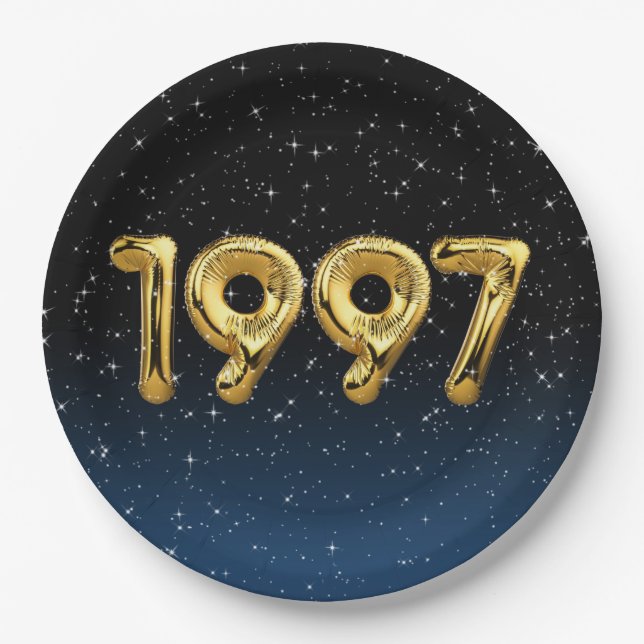 Prato De Papel Balões De Aniversário De 1997 Em Estrelas (Frente)