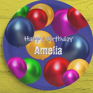Prato De Papel Balões de aniversário divertidos personalizados
