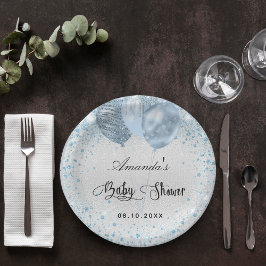 Prato De Papel Balões de brilho de chá de fraldas azul-menino