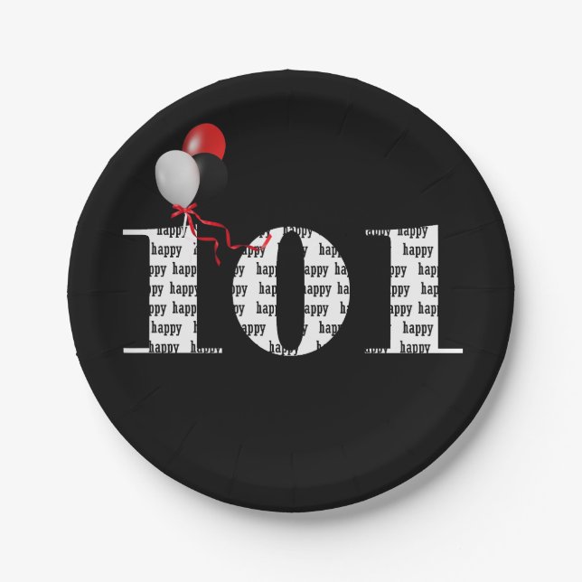 Prato De Papel Balões de festa de aniversário 101 (Frente)