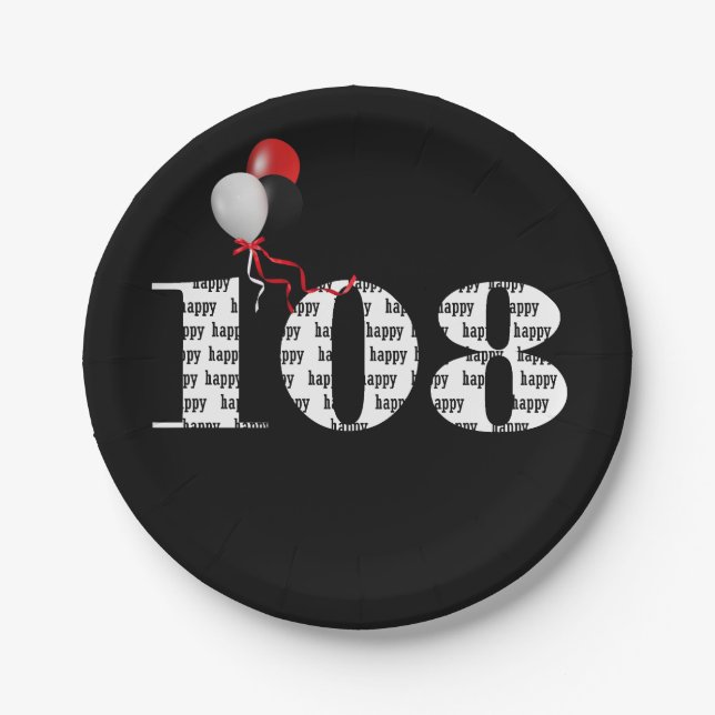 Prato De Papel Balões de festa de aniversário 108 (Frente)