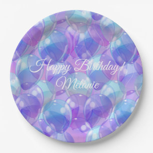 Prato De Papel Balões de Festa de aniversário Azul Roxo Espuman