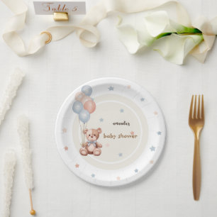 Prato De Papel Balões de Urso de Pelúcia Rústico para Chás de Beb