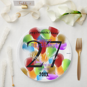 Prato De Papel Balões Personalizados de Feliz Aniversário Plate