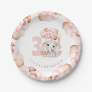 Prato De Papel Balões Rosa-de-Aniversário de Elefante-Bonito