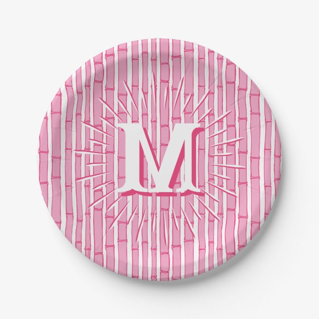 Prato De Papel Bambooey Faixa de Bambu em Rosa Personalizado (Frente)
