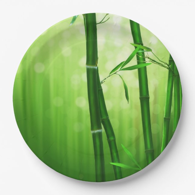 Prato De Papel Bambu Verde Com Luzes De Boque Pálidas Nas Costas (Frente)