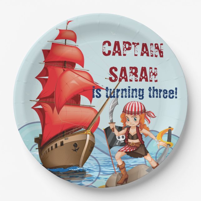 Prato De Papel Banda de Festa de aniversário Pirate Girl (Frente)