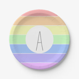 Prato De Papel Bandas Coloridas do Arco-Íris de Pastel Monogramad